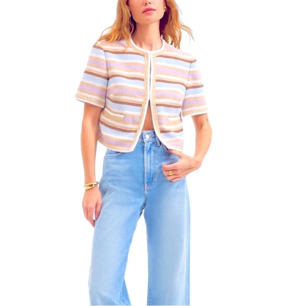 Veronica Beard NWT Wyatt Short-Sleeve striped Knit Jacket NEW size 4